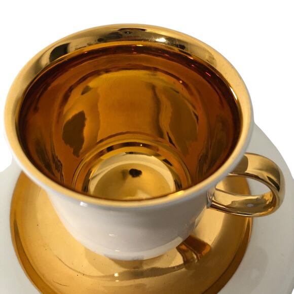 Vintage Arabia Finland Espresso Demitasse Cup Saucer White Gold Gilt Trim Set 2 - Picture 2 of 8